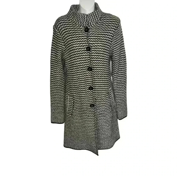 Long Wool Duster Cocogio Sweater Italian Gray Off-White Med button - Picture 2 of 10